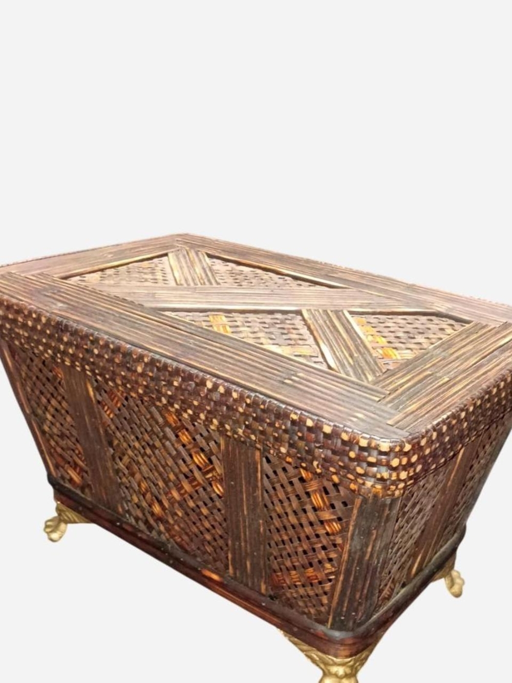 Woven Rattan Accent Storage Chest in Brown